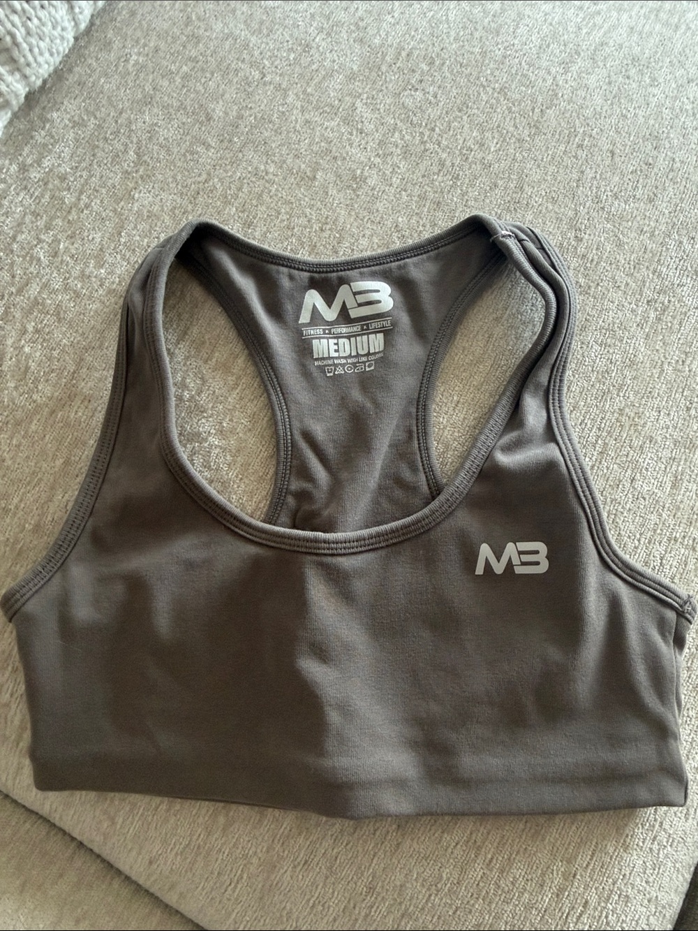 M3 Women's Racerback Sports Bra - Charcoal Gray, Medium